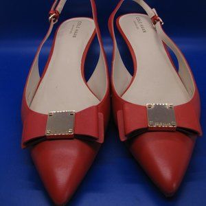 Cole Haan Tali Bow Sling w/ Gold Logo Red 10B Sling Back 2" Heels W13780 NWD